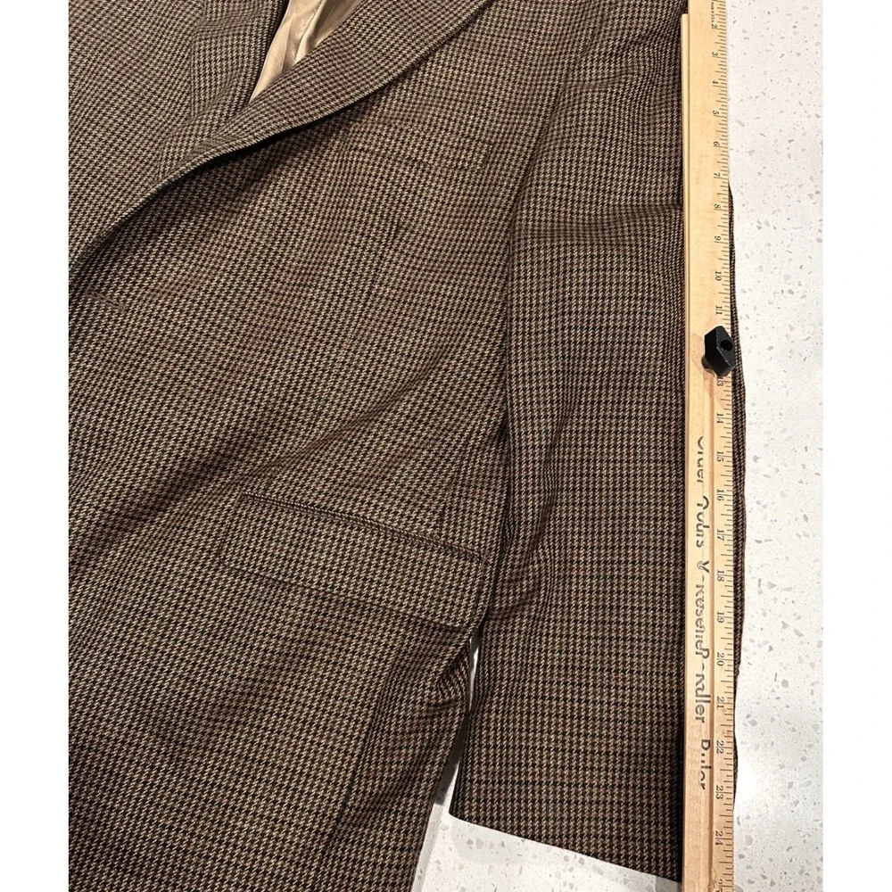 Lauren Ralph Lauren Mens Houndstooth Blazer Brown Tan Two Button Sport Coat